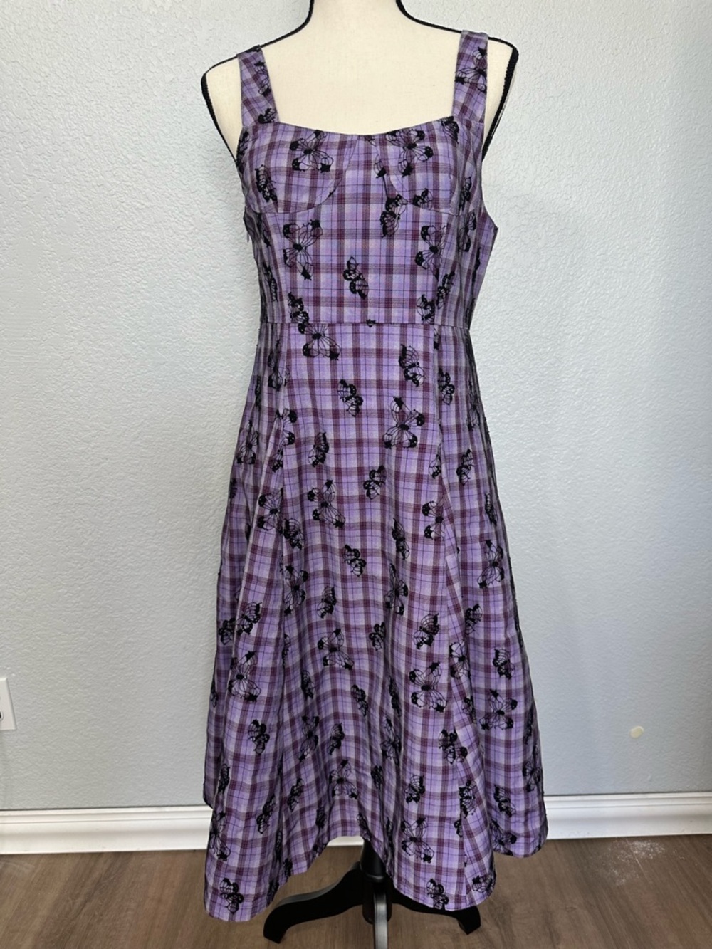 Cotre Midi Dress Sz L Butterfly Bustier Grunge Plaid Dark Cottagecore Dark Fairy - Picture 2 of 16